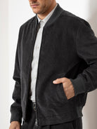 Dk Charcoal Dominic Corduroy Jacket Mens Corduroy Bomber Jacket Zip Up Cropped Jacket 