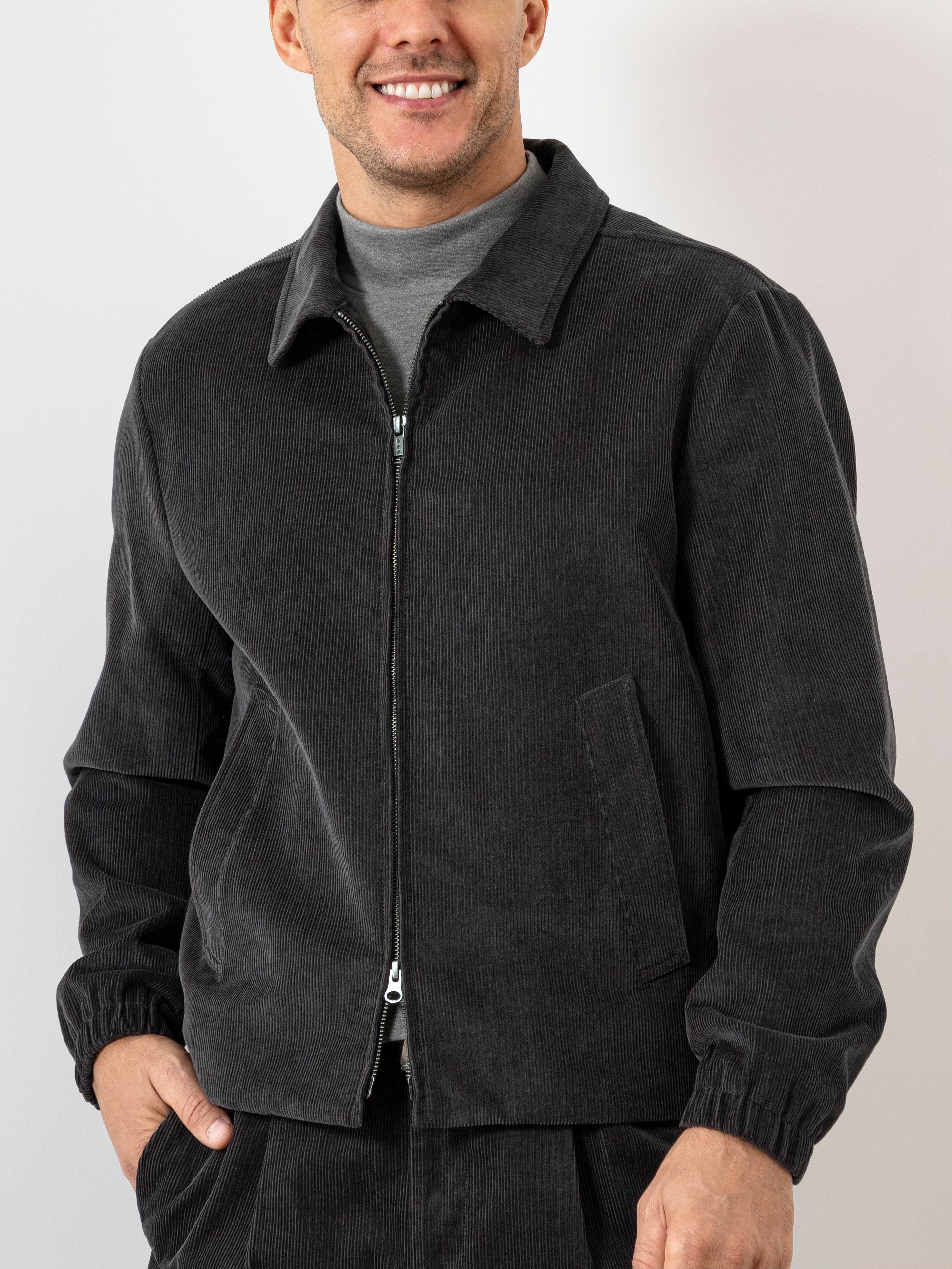 Dk Charcoal Connor Corduroy Jacket Mens Corduroy Zip Up Jacket Light Outerwear Soft Brushed Corduroy 