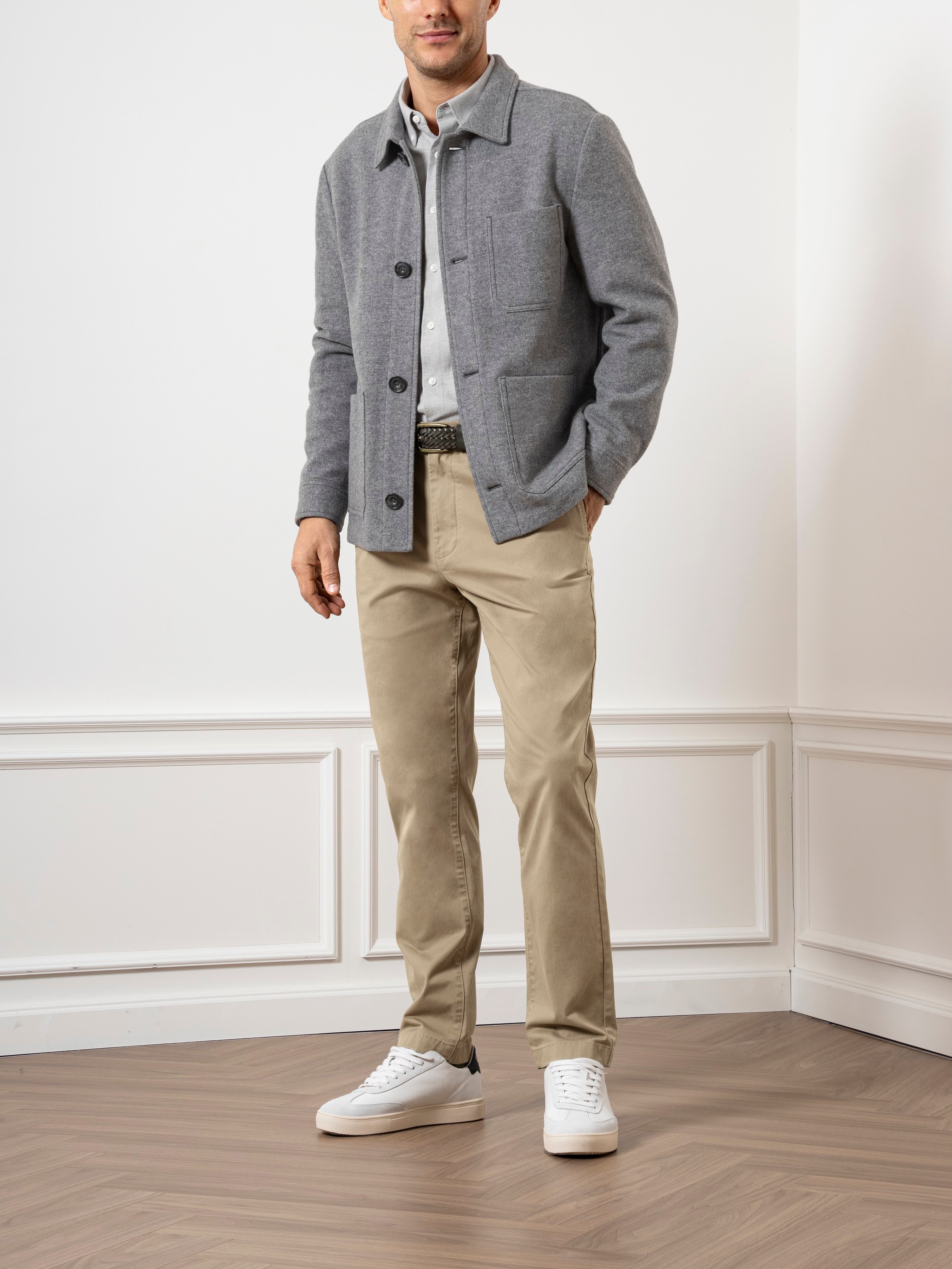 Grey Heather Remi Wool Jacket Mens Button Up Collared Shirt Jacket Layering Overshirt Chore Jacket 