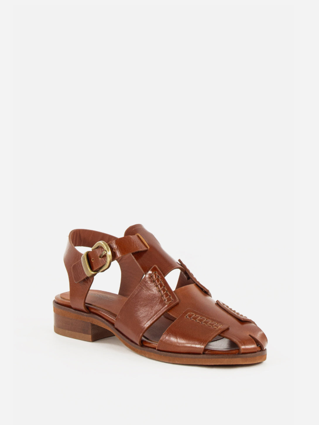 Cognac Leather Cudillero Sessun Womens Sandals Leather Buckle Shoes 