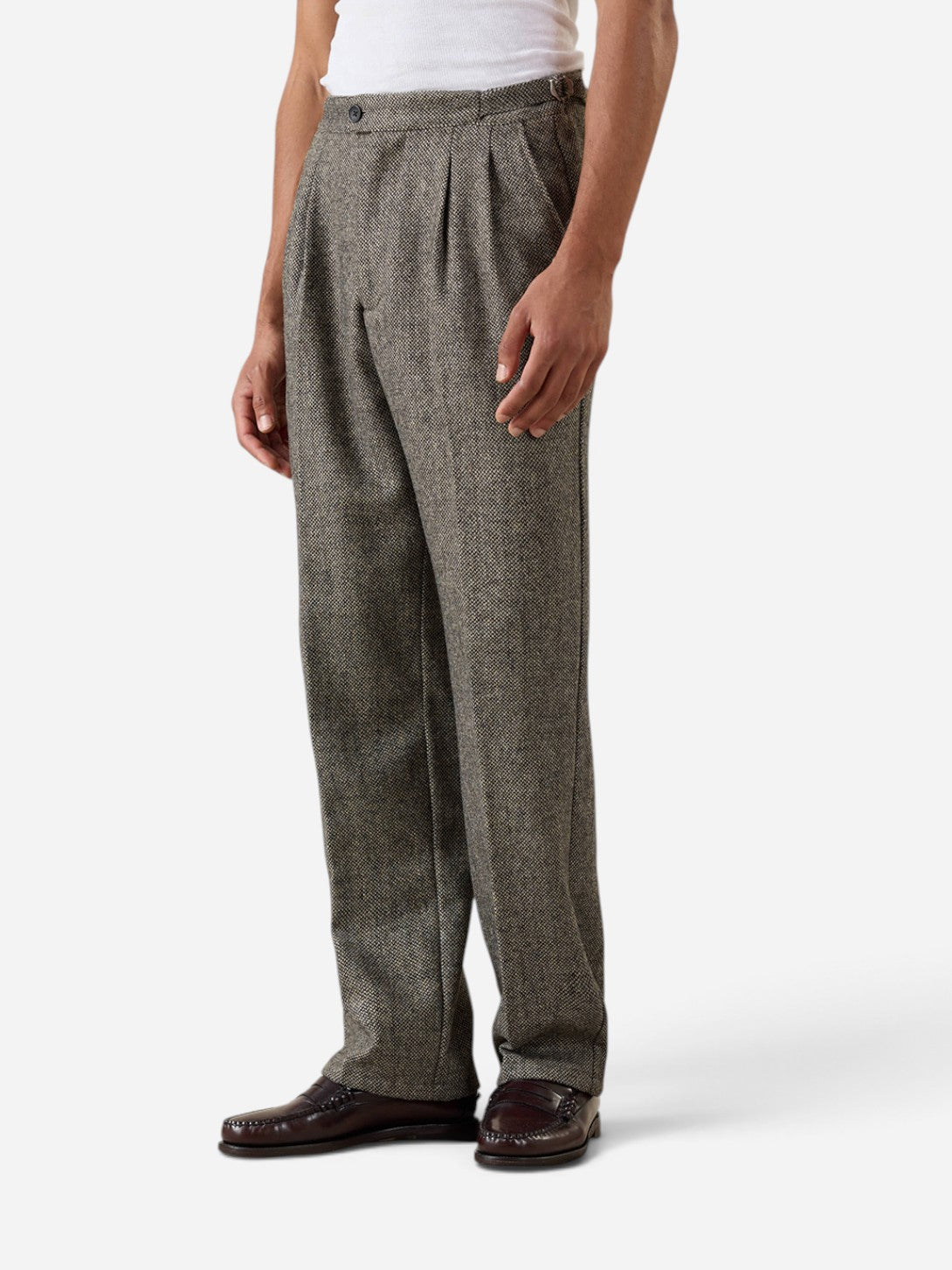 Brown Wilde Birdseye Pleated Trousers Mens Trouser Pants Percival 