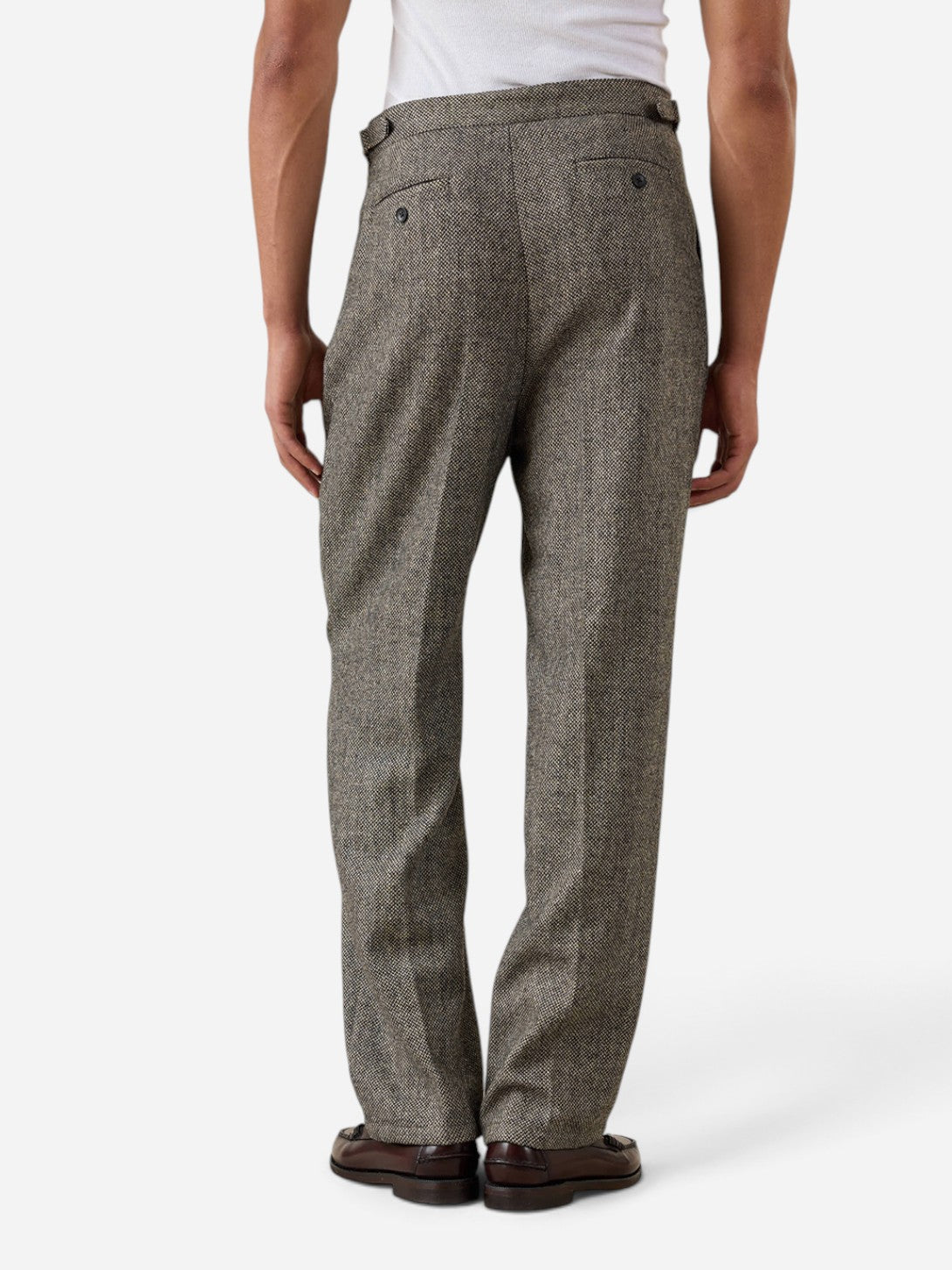 Brown Wilde Birdseye Pleated Trousers Mens Trouser Pants Percival 