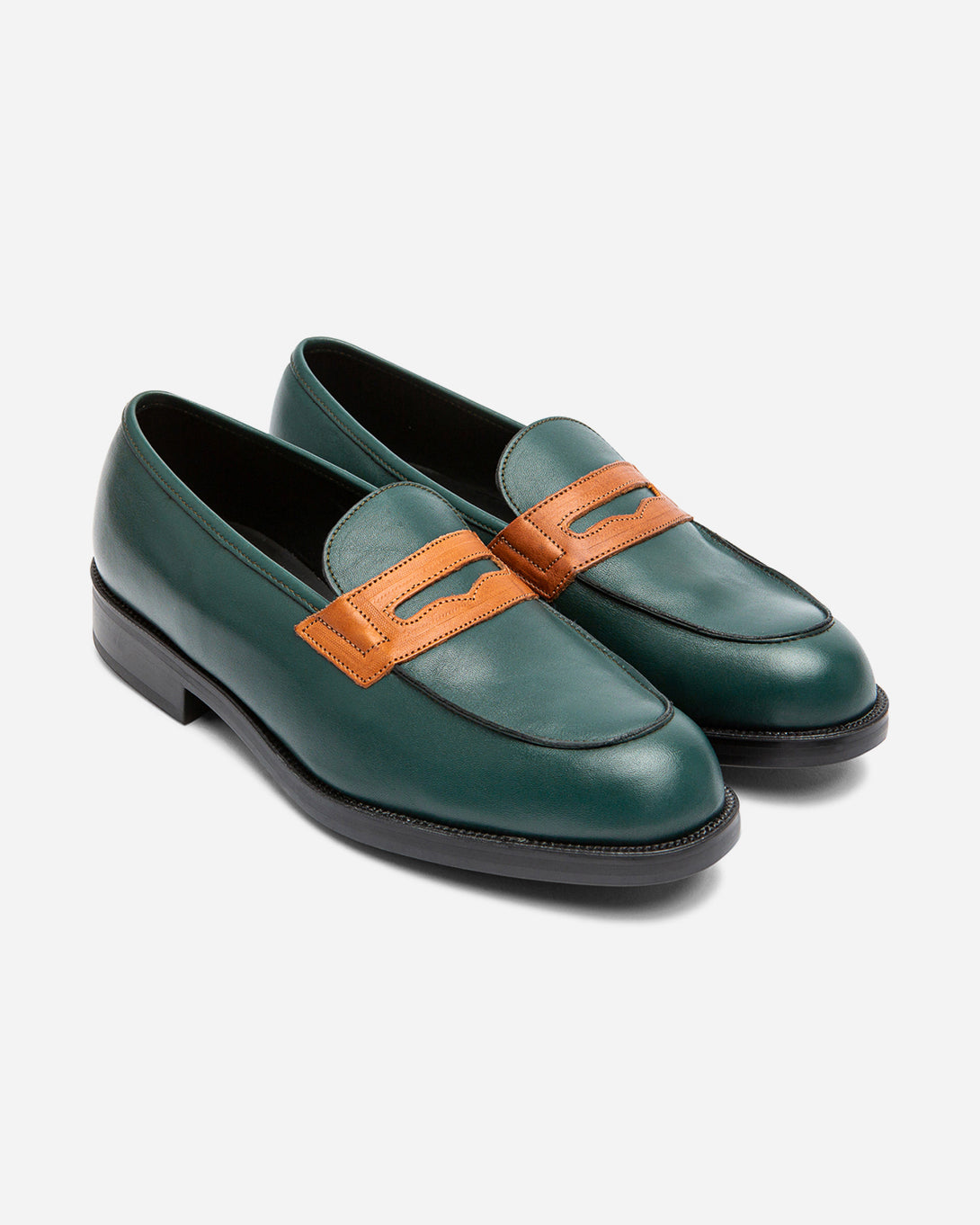 ons mens clothing kleman dalior 2 leather loafers shoes VERT+COGNAC