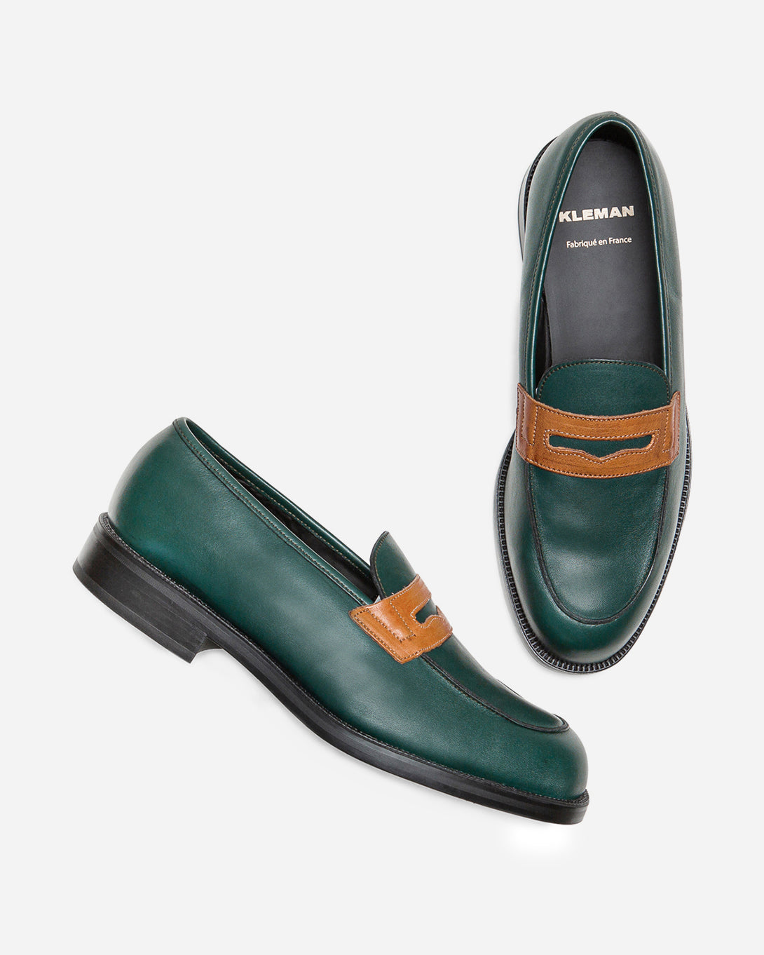 ons mens clothing kleman dalior 2 leather loafers shoes VERT+COGNAC