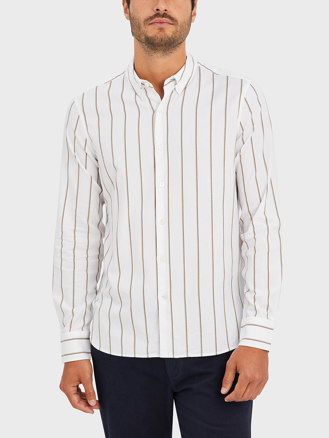 ONS Clothing Men's FULTON WIDE STRIPE OXFORD SHIRT in KHAKI STRIPE black friday deals