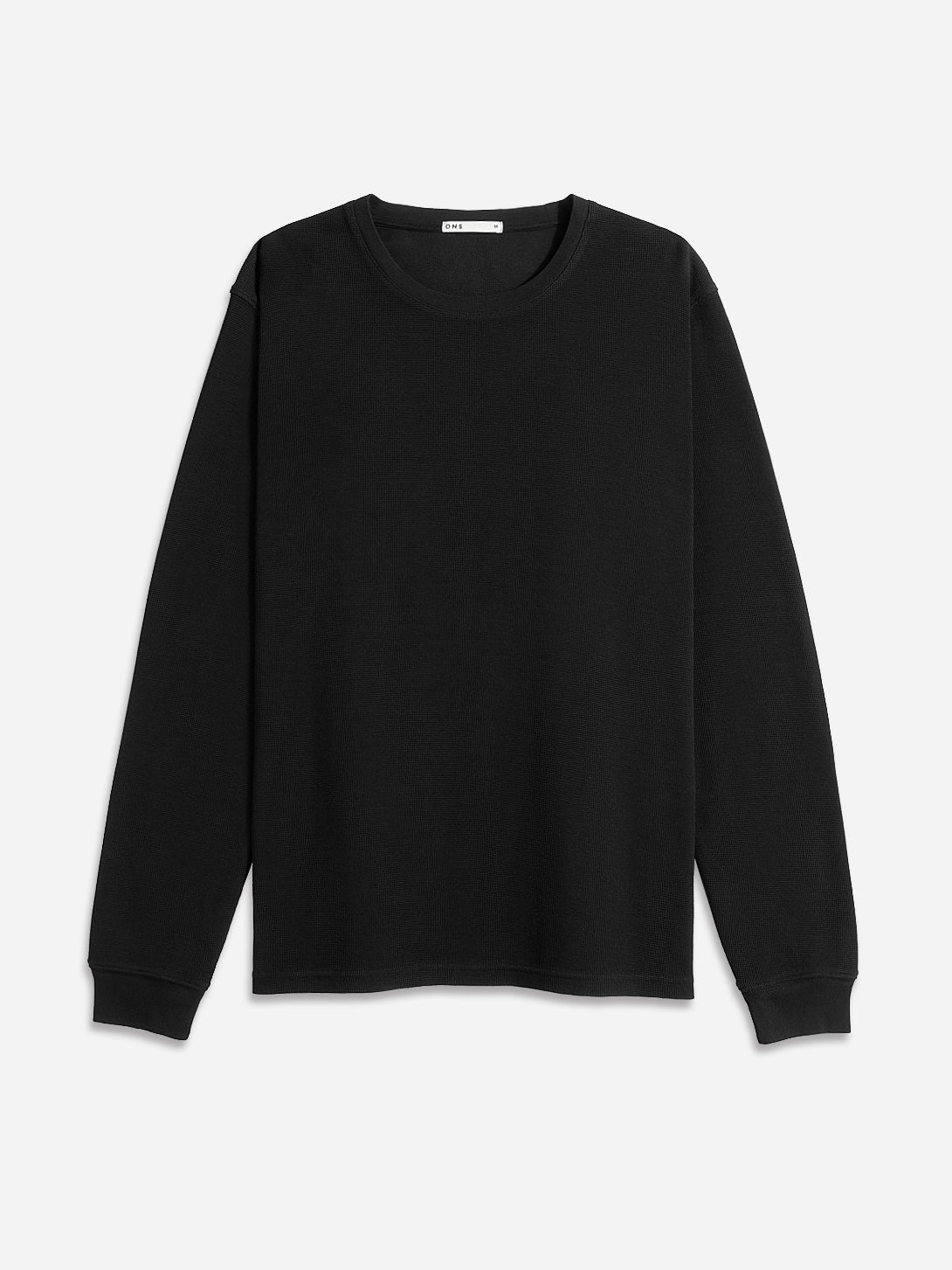 Black Mens Village Waffle Long Sleeve Crew FW22