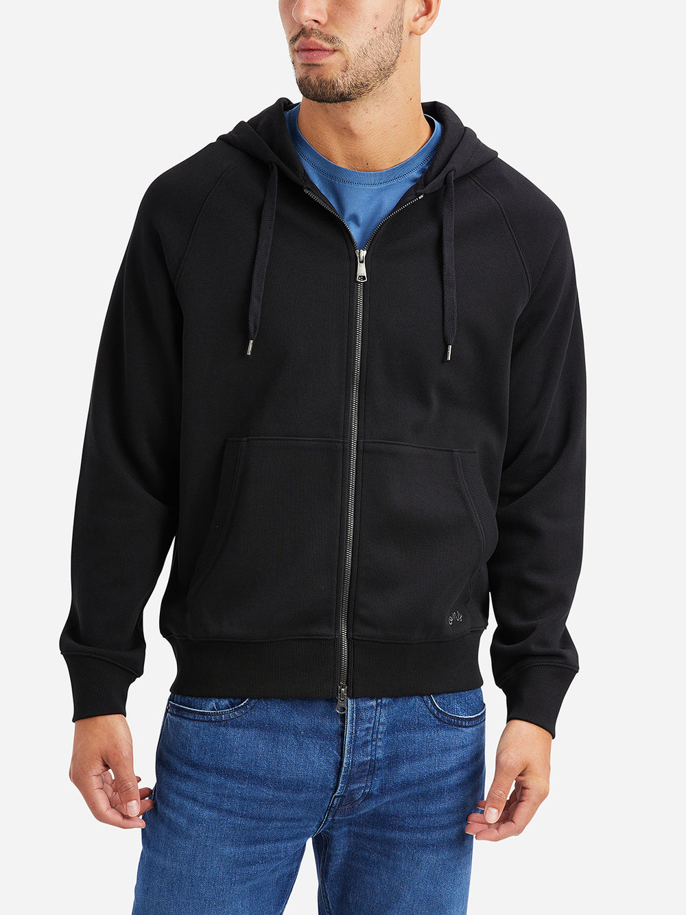 Black Harper Pique Zip Hoodie Mens FW22