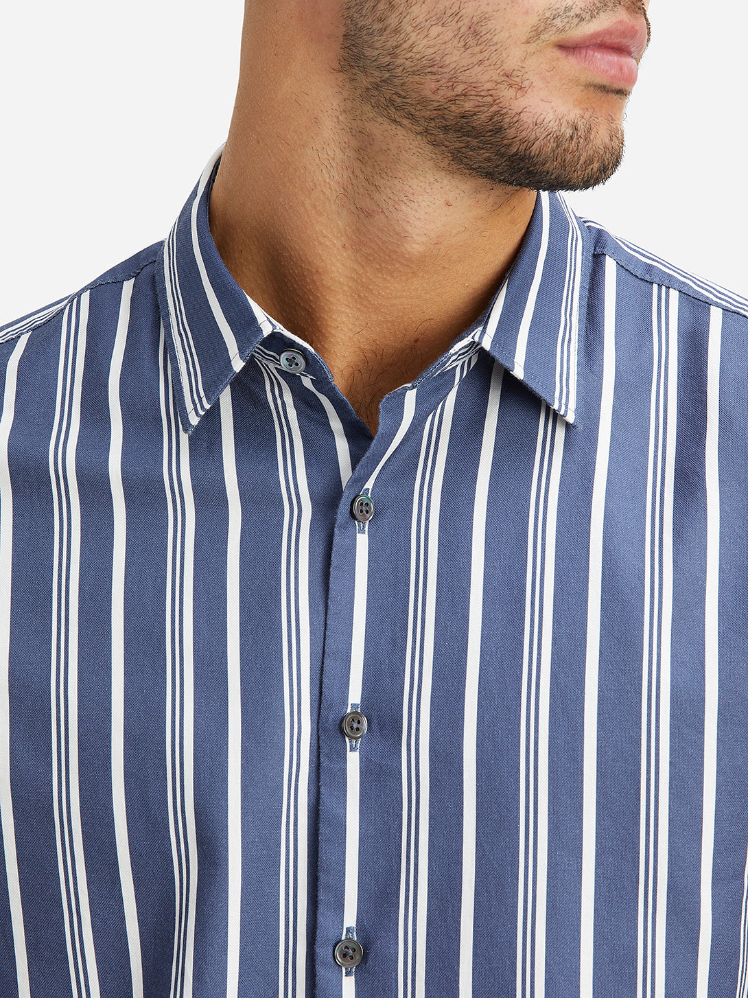 Blue Printed Stripe Arik Oxford Shirt Mens FW22