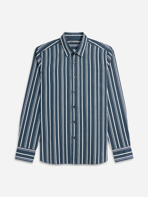 Blue Printed Stripe Arik Oxford Shirt Mens FW22