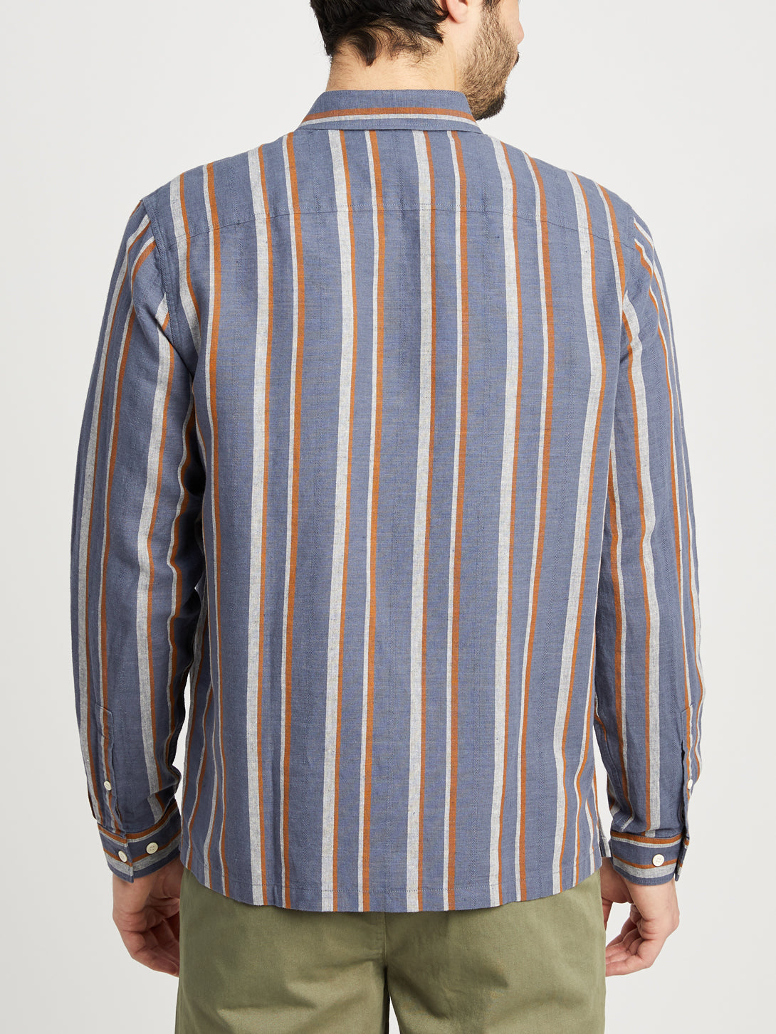 BLUE STRIPE button down shirt for men vance stripe linen cotton shirt ons clothing