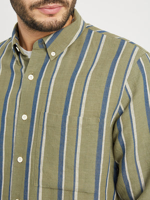 GREEN STRIPE button down shirt for men vance stripe linen cotton shirt ons clothing
