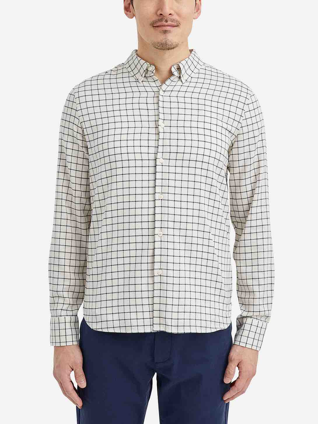 Beige Navy Check MWS5317D M. Fulton Micro Check Shirt