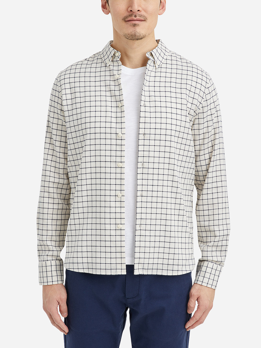 Beige Navy Check MWS5317D M. Fulton Micro Check Shirt
